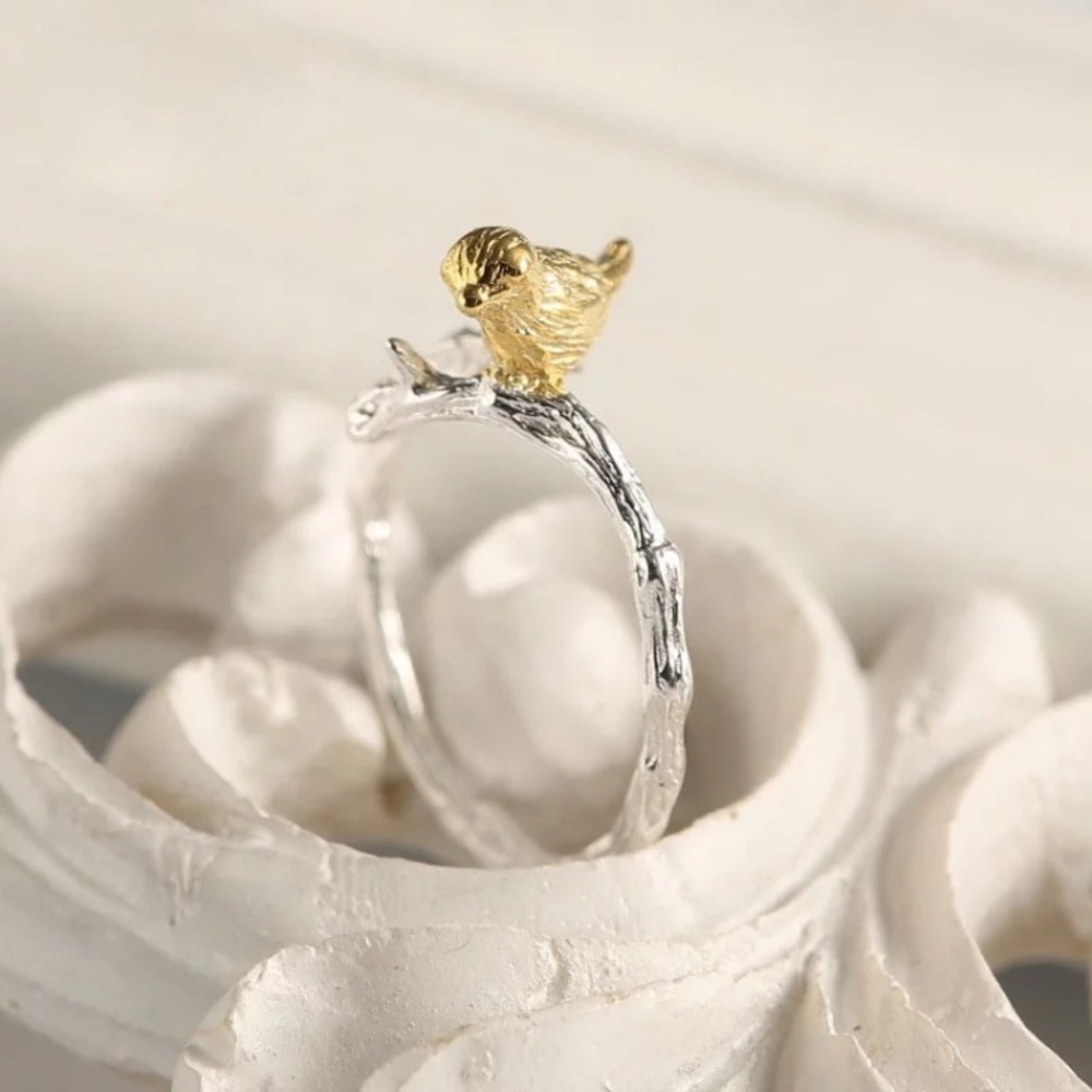 “Morning Companion” Bird Tree Branch Nature Ring - Picture 3 of 12